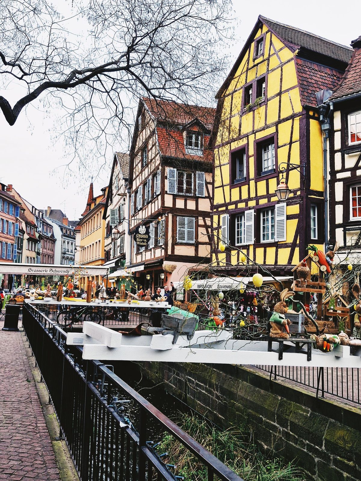 Half-timbered houses along a canal in Colmar, France