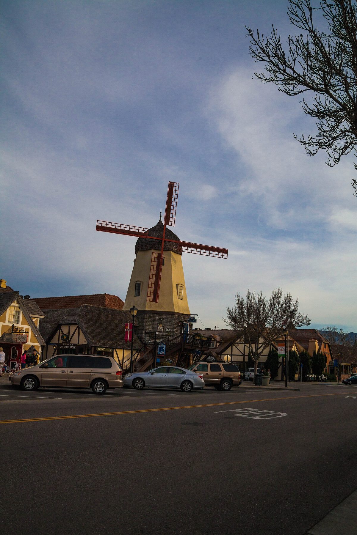 A traditional Danish windmill on the main street of Solvang, California