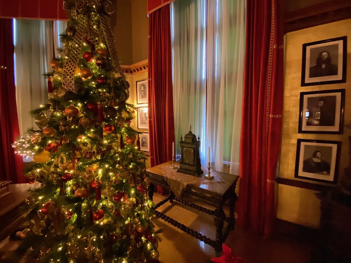 A decorated Christmas tree inside the Biltmore Estate in Asheville, North Carolina